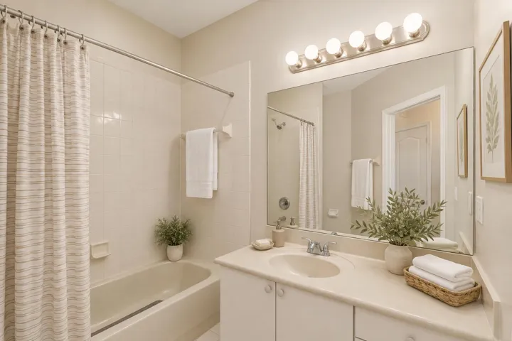 Virtually staged bathroom 2 to show neutral paint color
