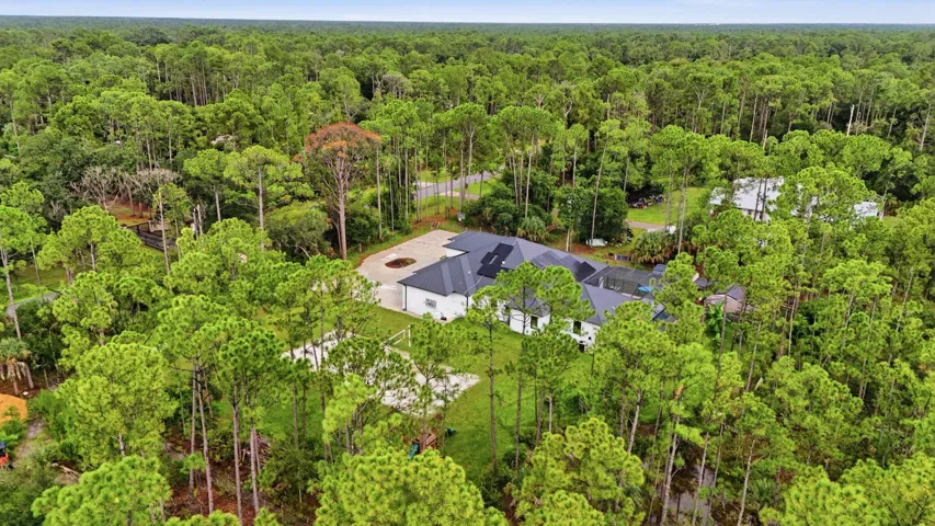 Single-story residence surrounded by dense natural landscaping