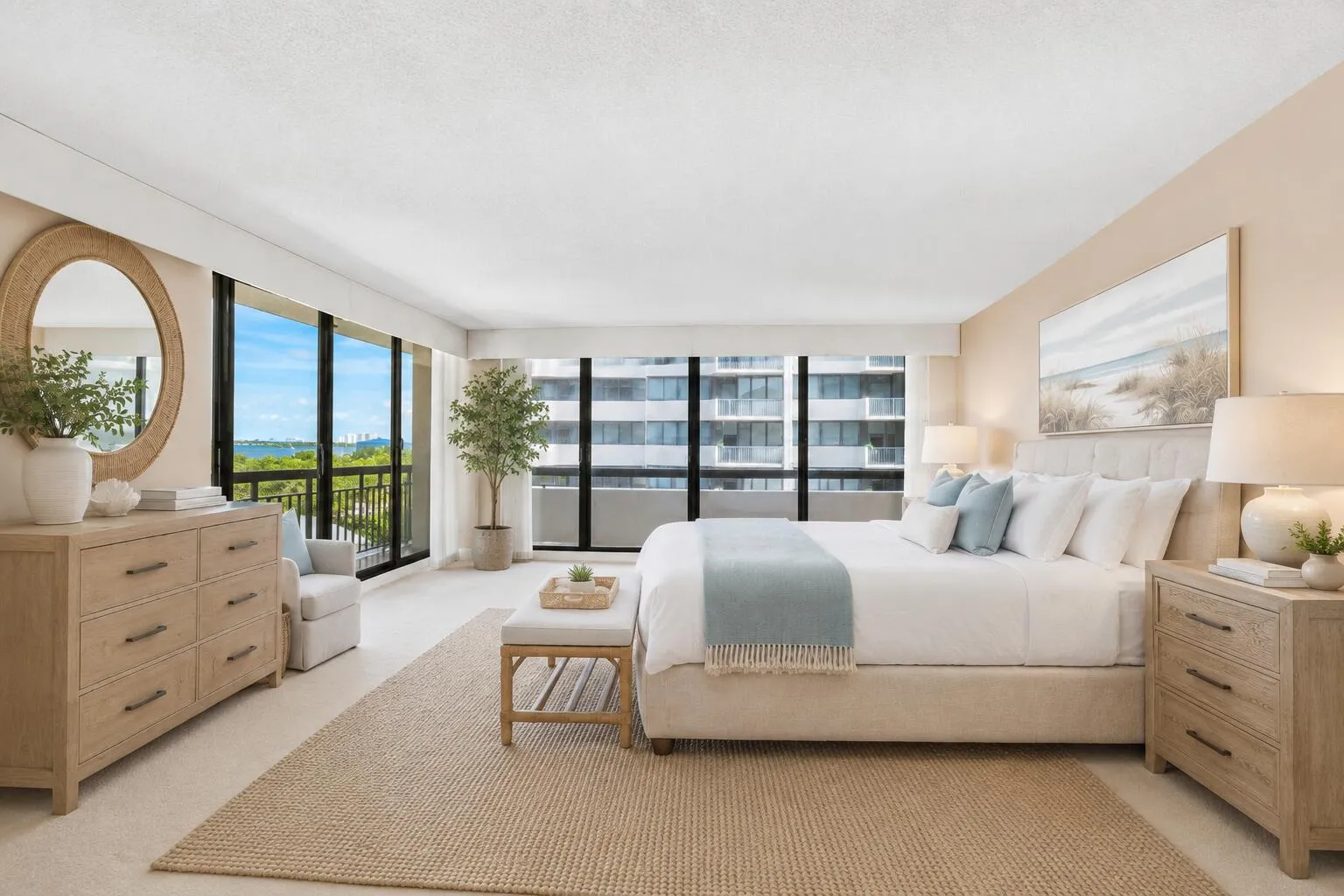 The oversized primary suite offers an exceptional four walk-in closets, delivering abundant storage and dressing space rarely found in a condominium residence.