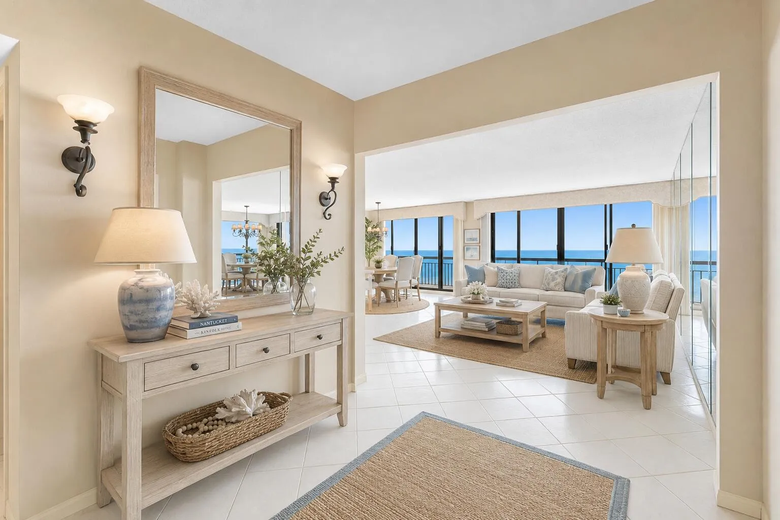 As you enter the foyer of Penthouse 401, you're immediately drawn through the generous living area toward the Atlantic beyond.