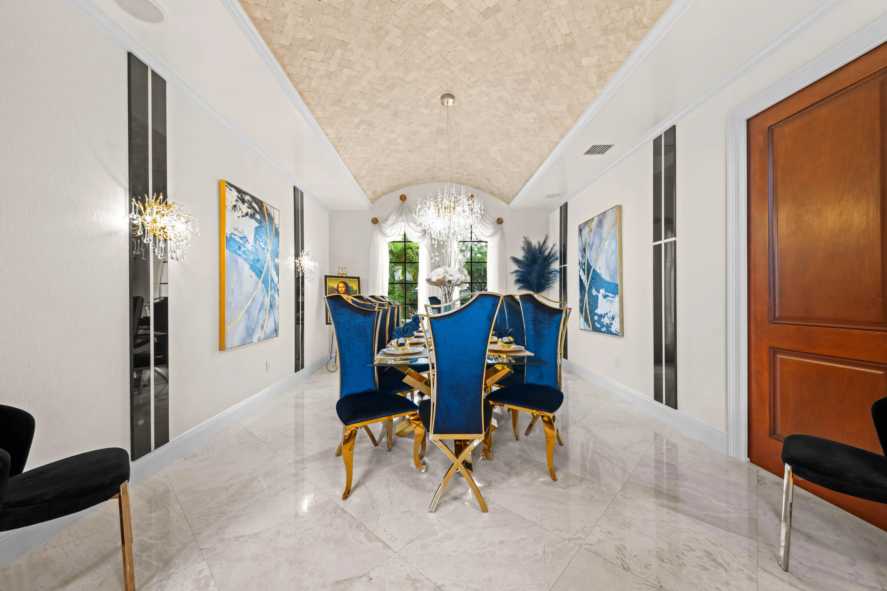 Formal Dining with Barrel Vault ceiling made with custom Mosaic Tile