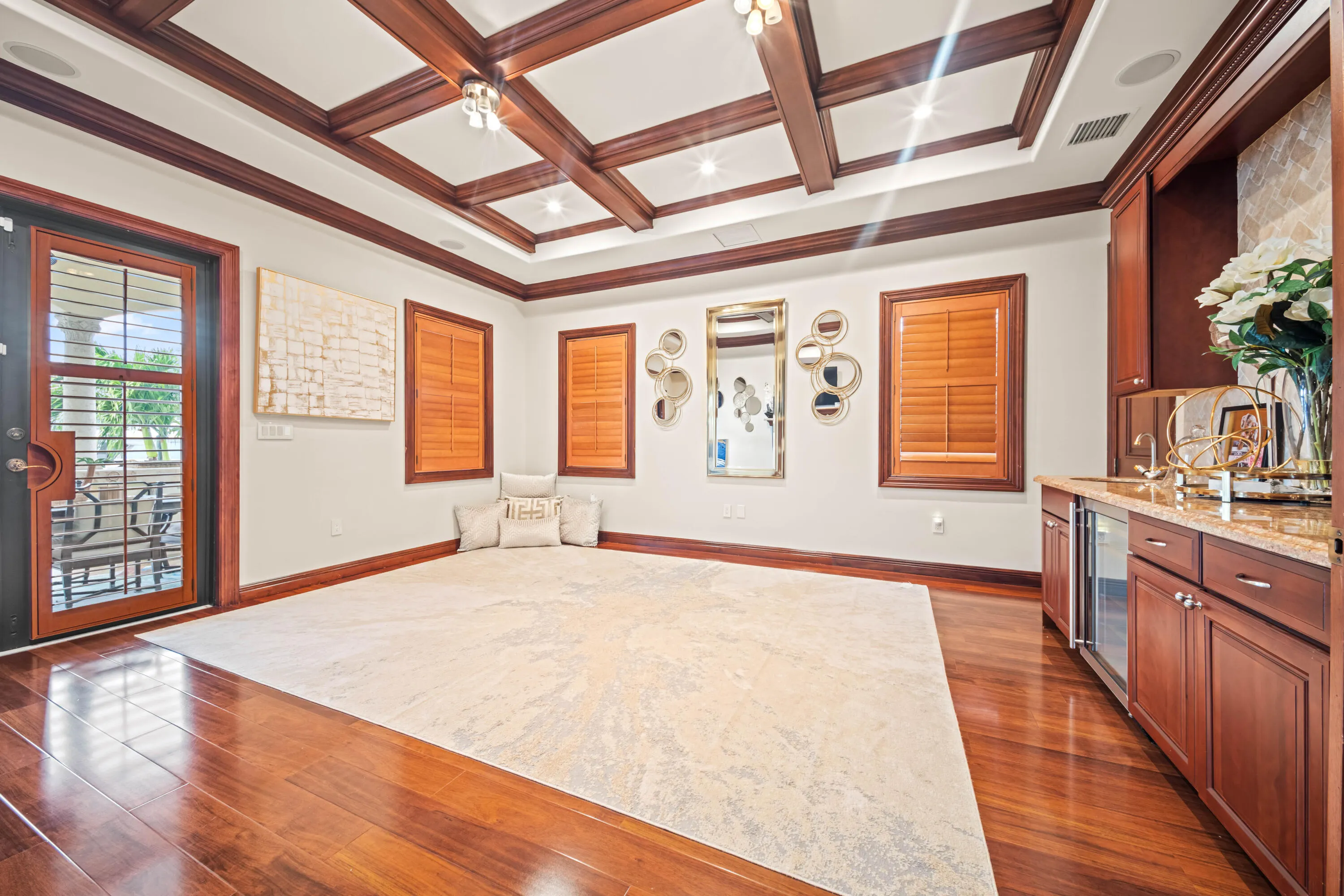 Private Entertainment Lounge with Fireplace and wet bar