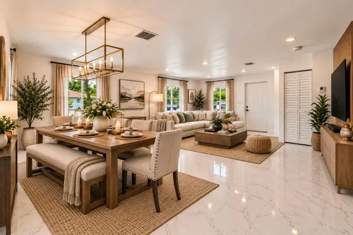 virtual staged living room dinning combo