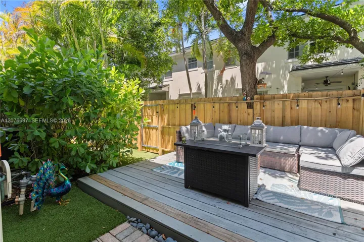 Private back yard retreat with artificial turf and brand new fence in 2025.