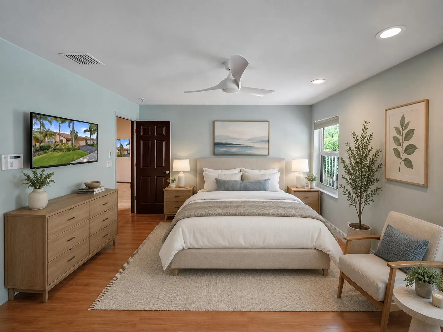 Virtually staged primary bedroom
