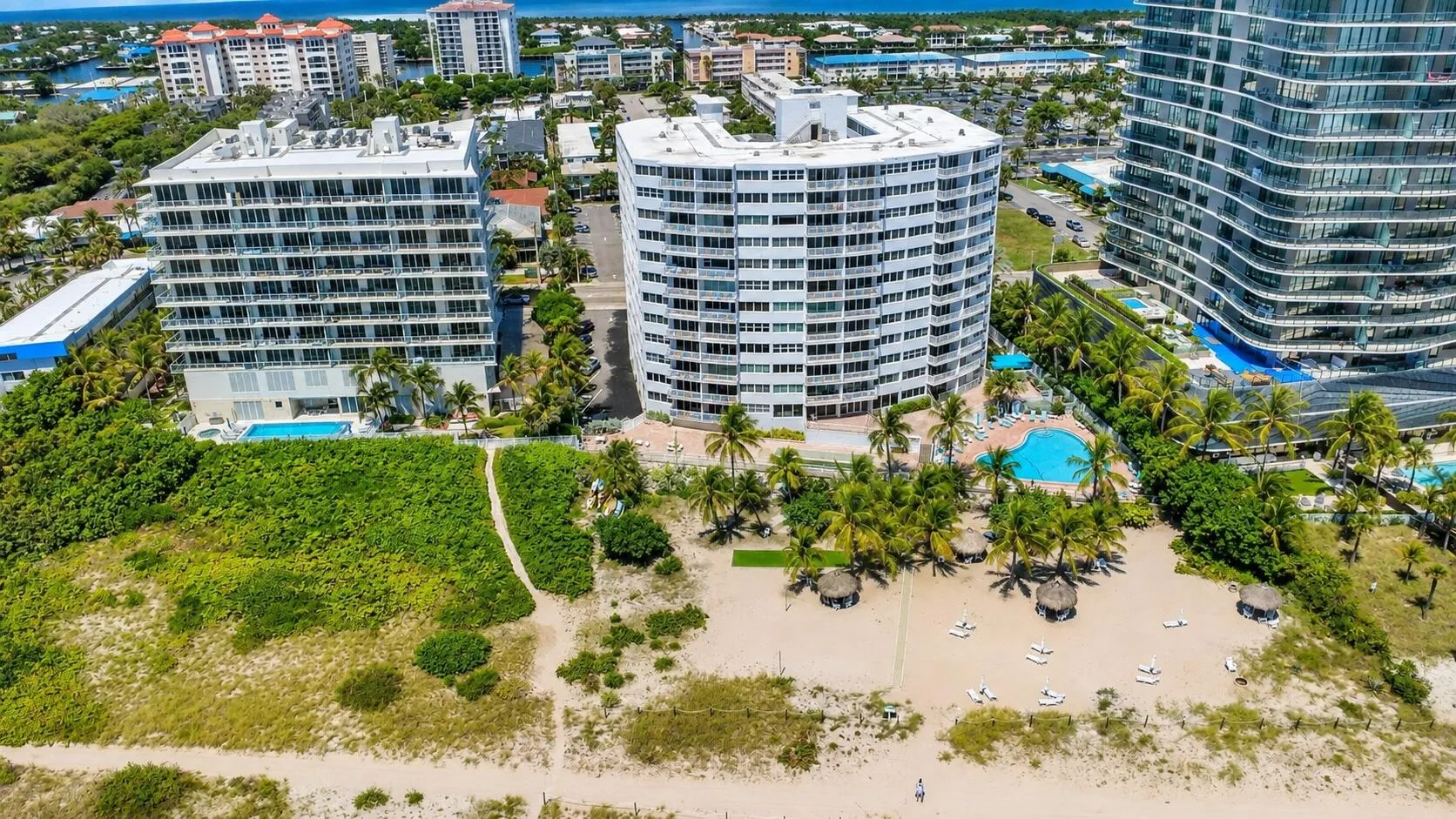 View from the beach to the building.