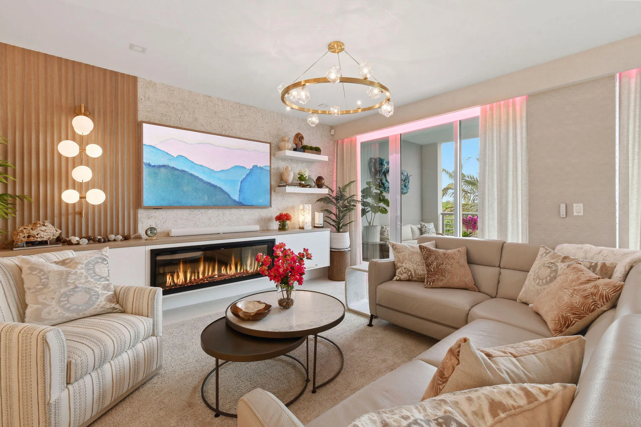 Living Room with ambient lighting in pink