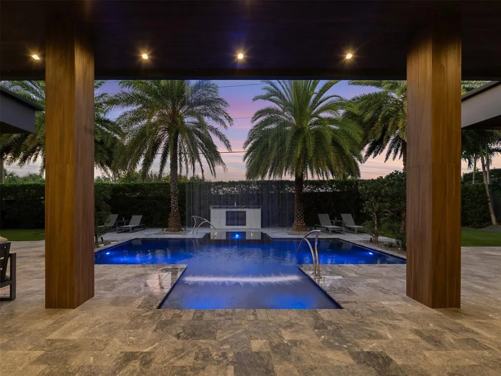 pool waterfall night 1