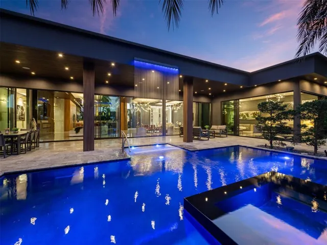 Outside, inside living, water sounds
