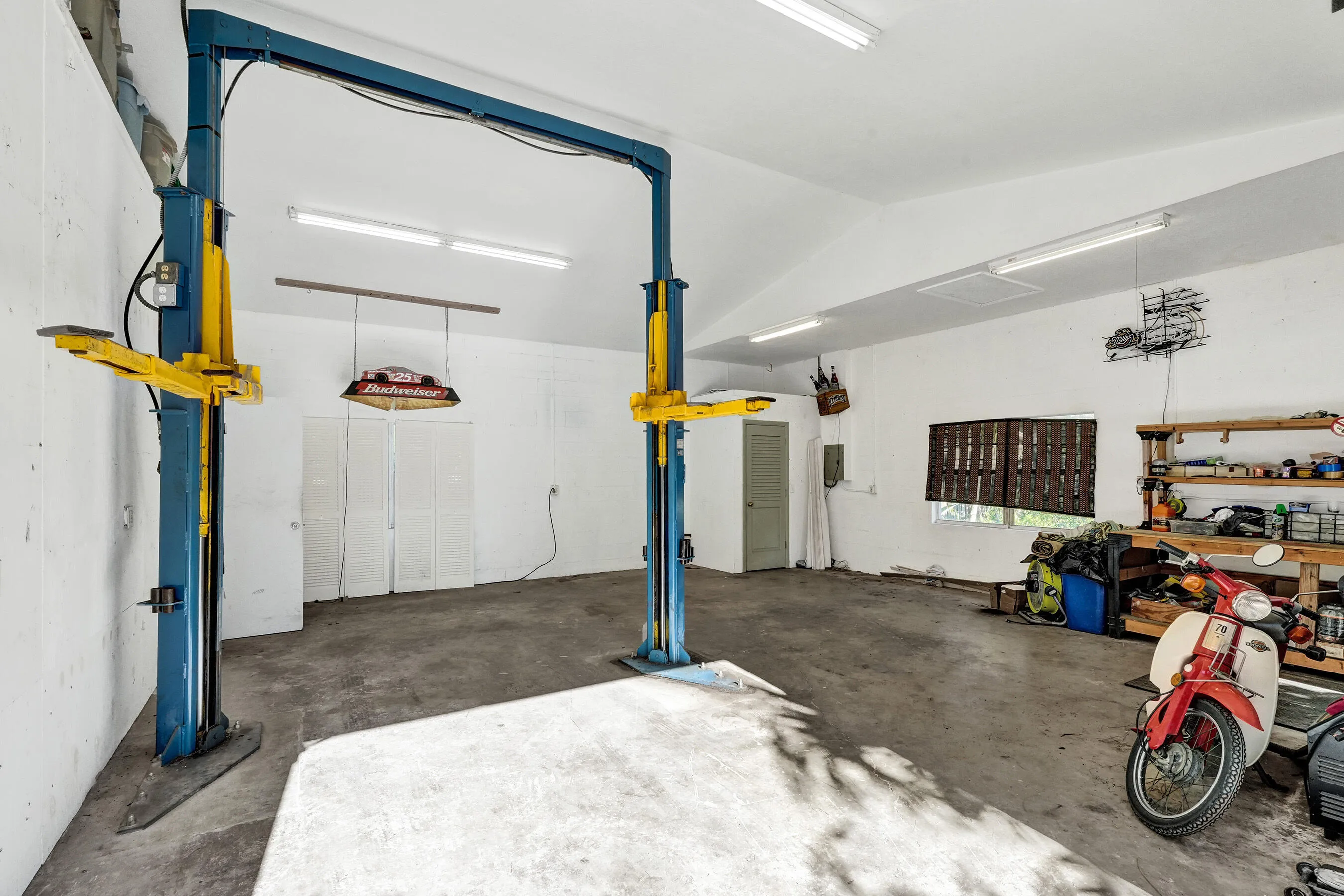 car lift and work shop area