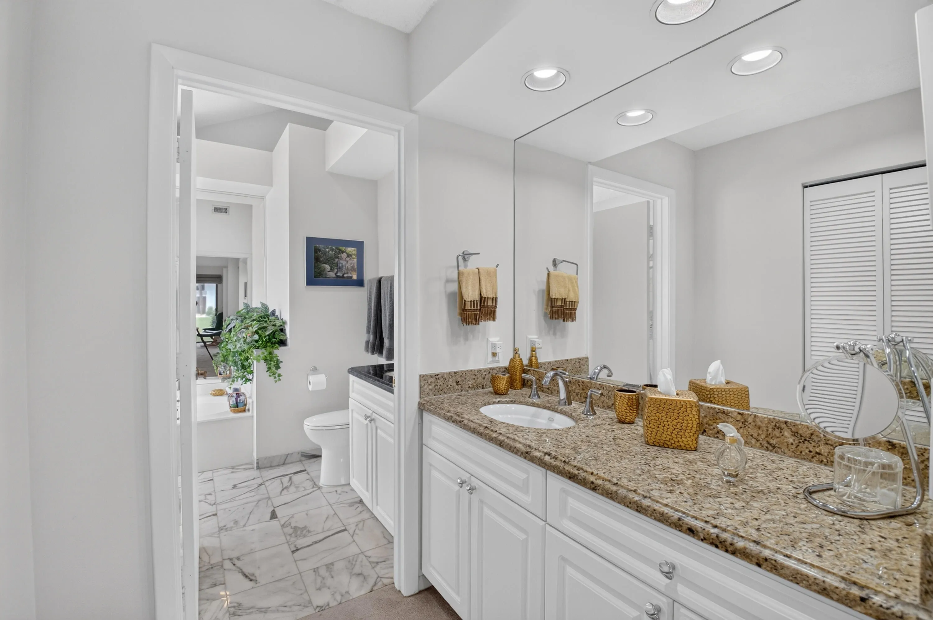 Dual vanity with undermount sinks and granite countertops