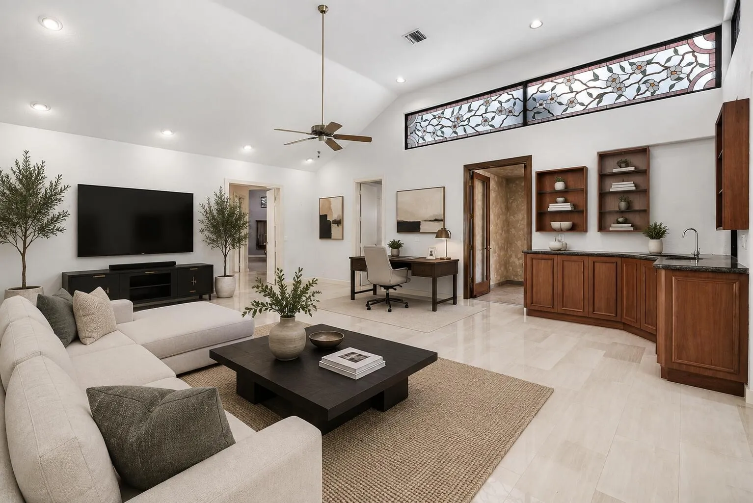Family room staged