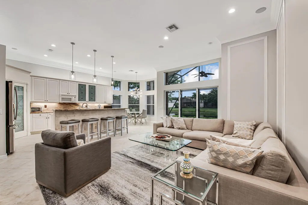 family room open to kitchen