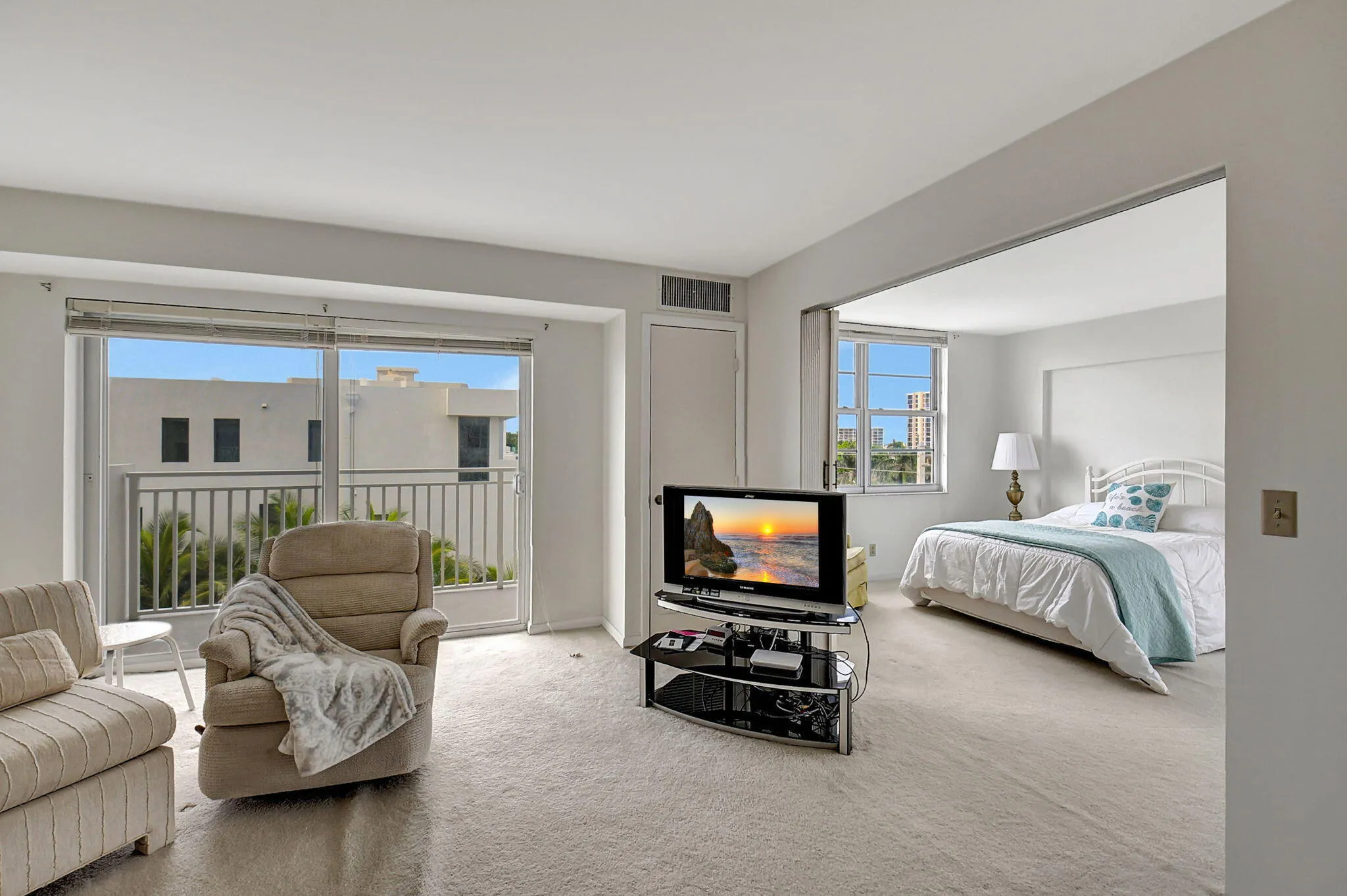 Living area leading to bedroom