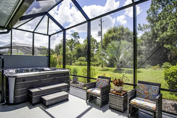 screened in hot tub