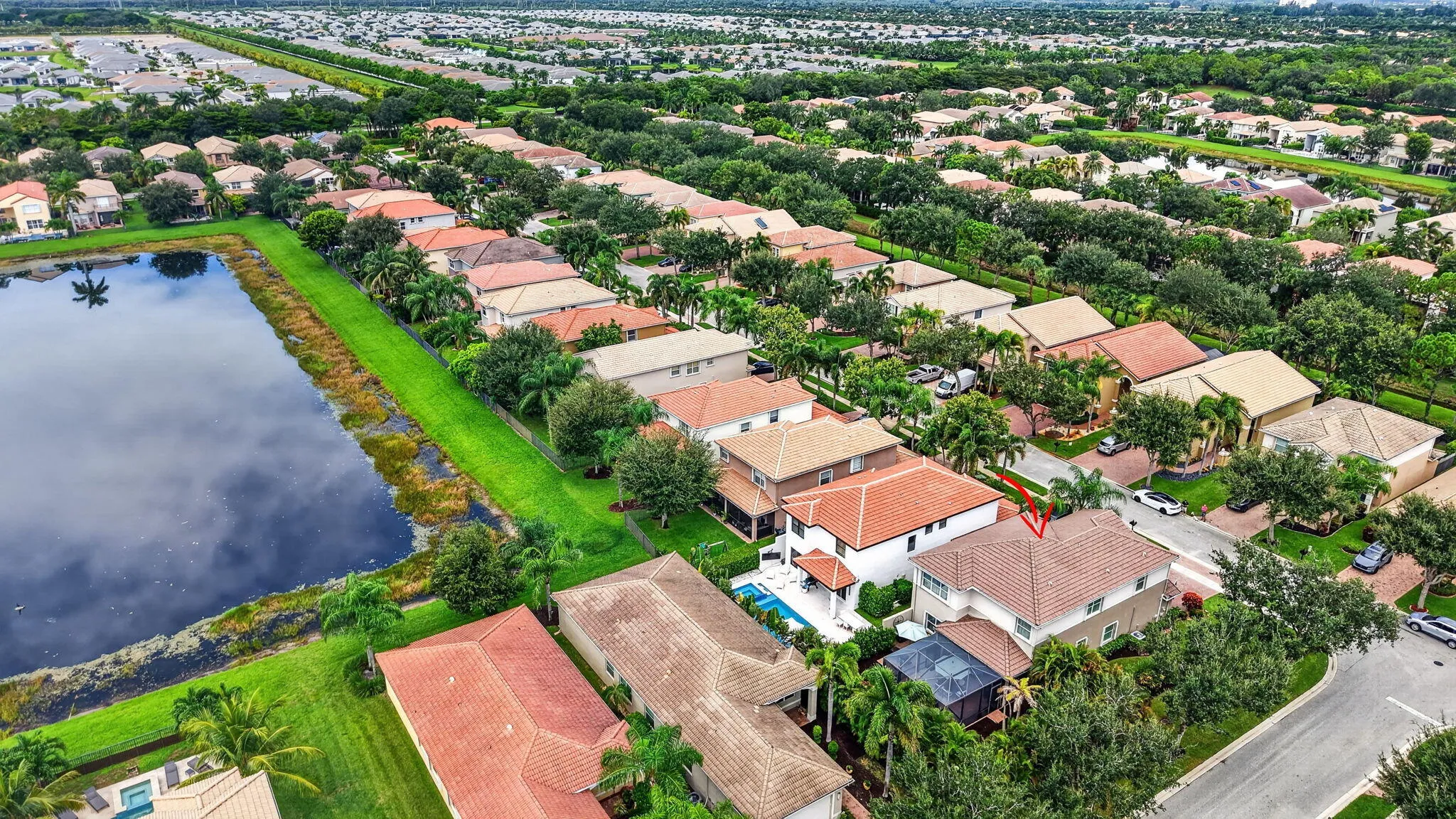 Aerial | Lakefront Green Space Nearby