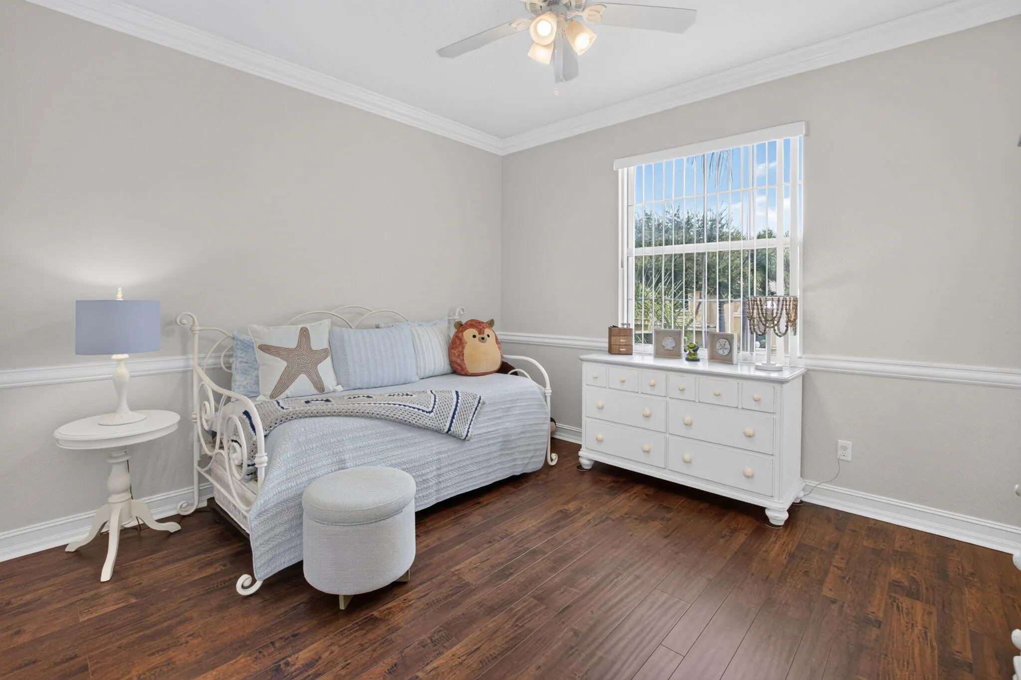 Bedroom with Wood Floors & Chair Rail