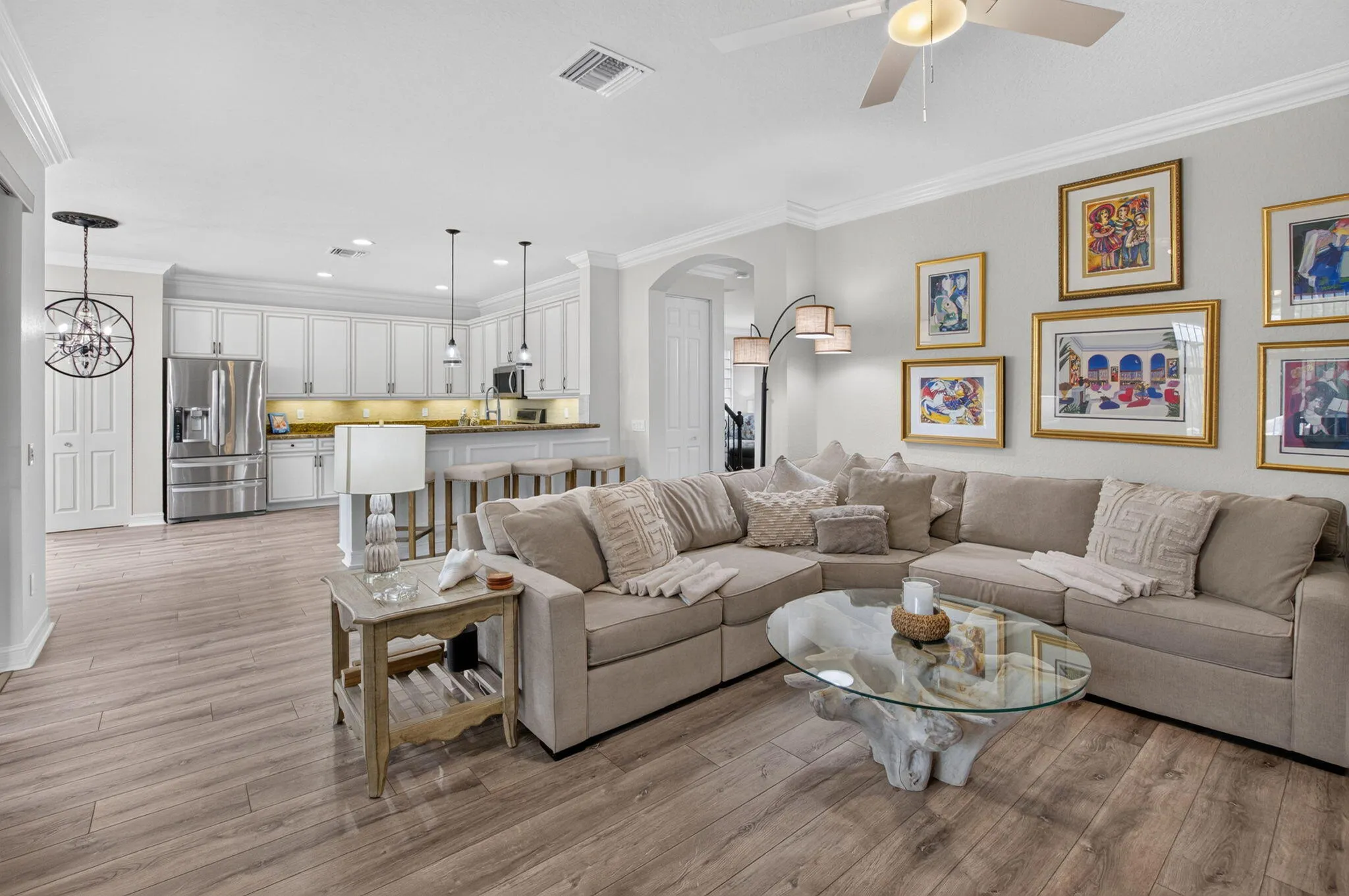Family Room | Ceiling Fan & Open Kitchen View