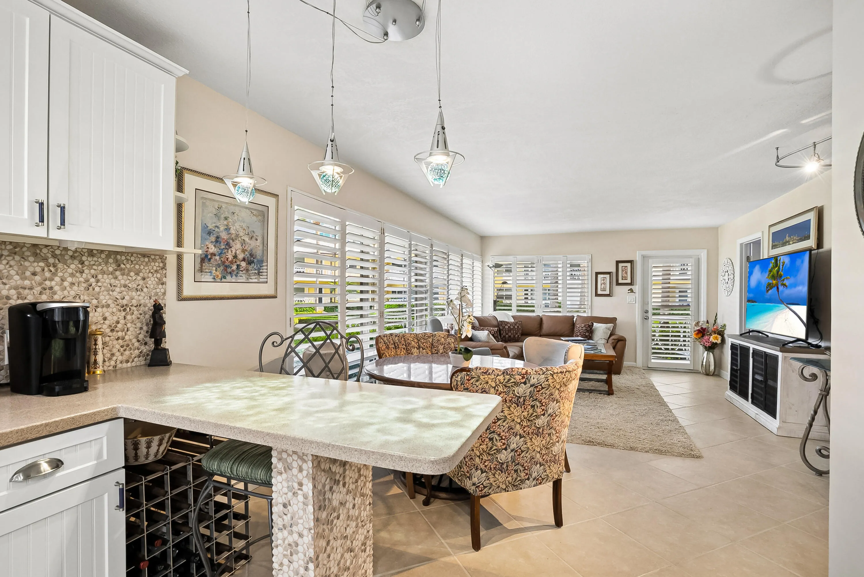 Spacious kitchen with bar