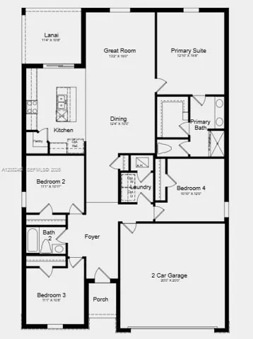 Floor Plan - Additional Highlights Include: GE refrigerator, washer and dryer, window blinds throughout, and vertical blinds on the sliding glass door.