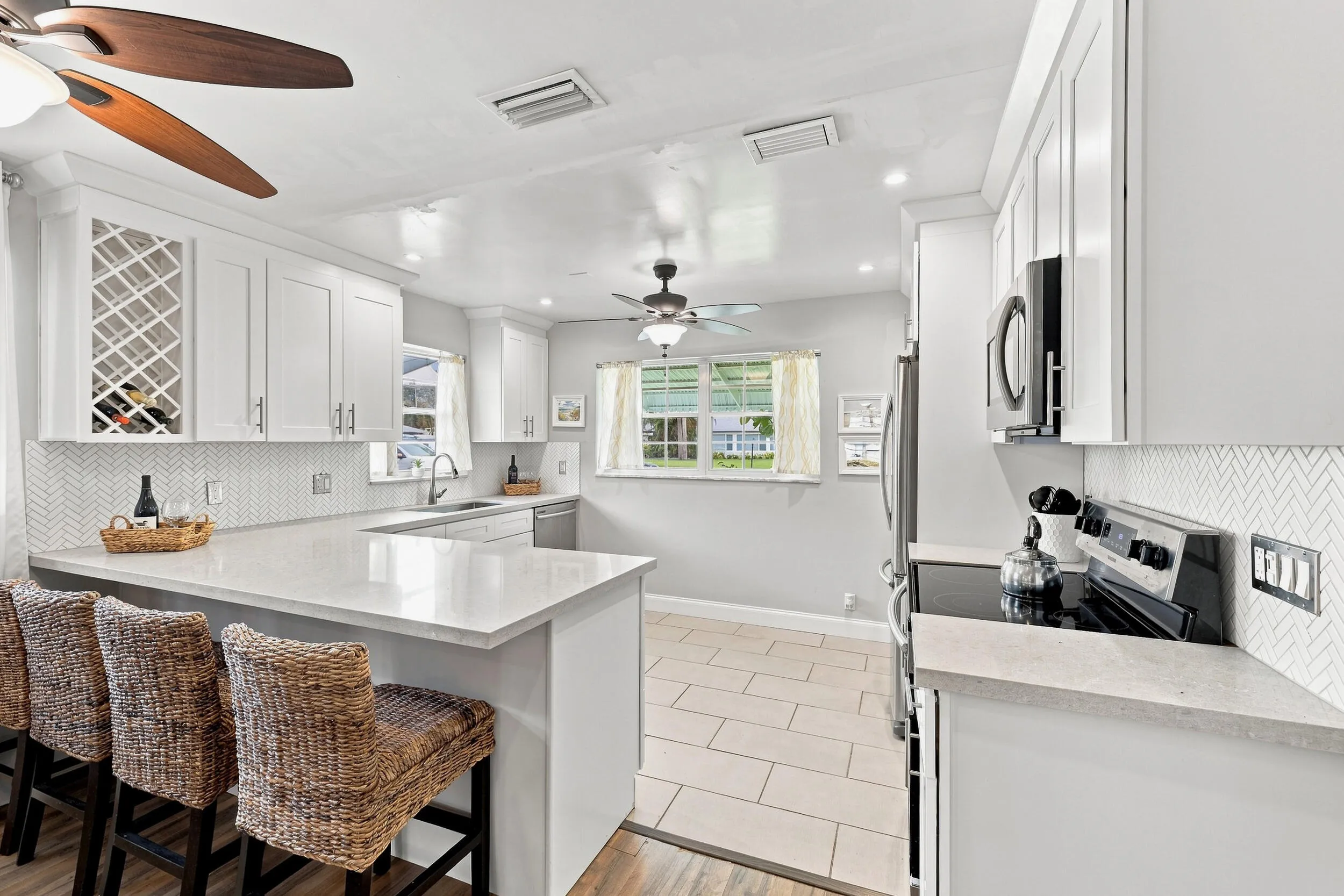 Renovated Kitchen. Counter eating area.