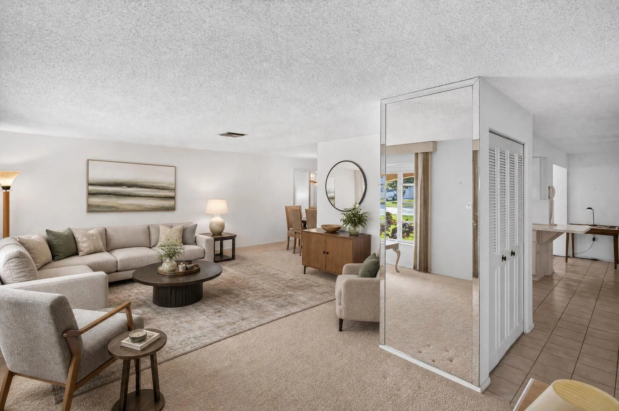 White walls with textured ceiling