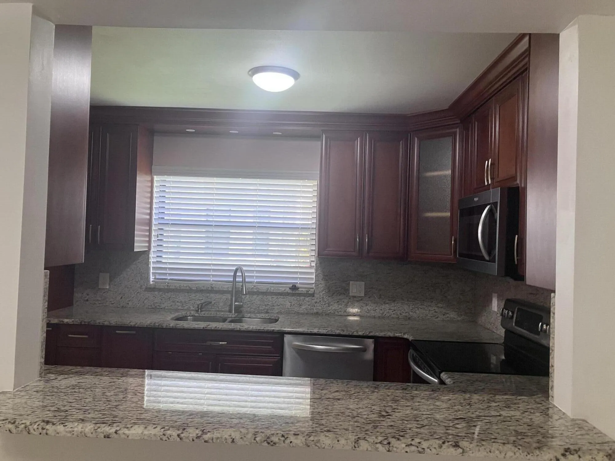 view from living room into kitchen