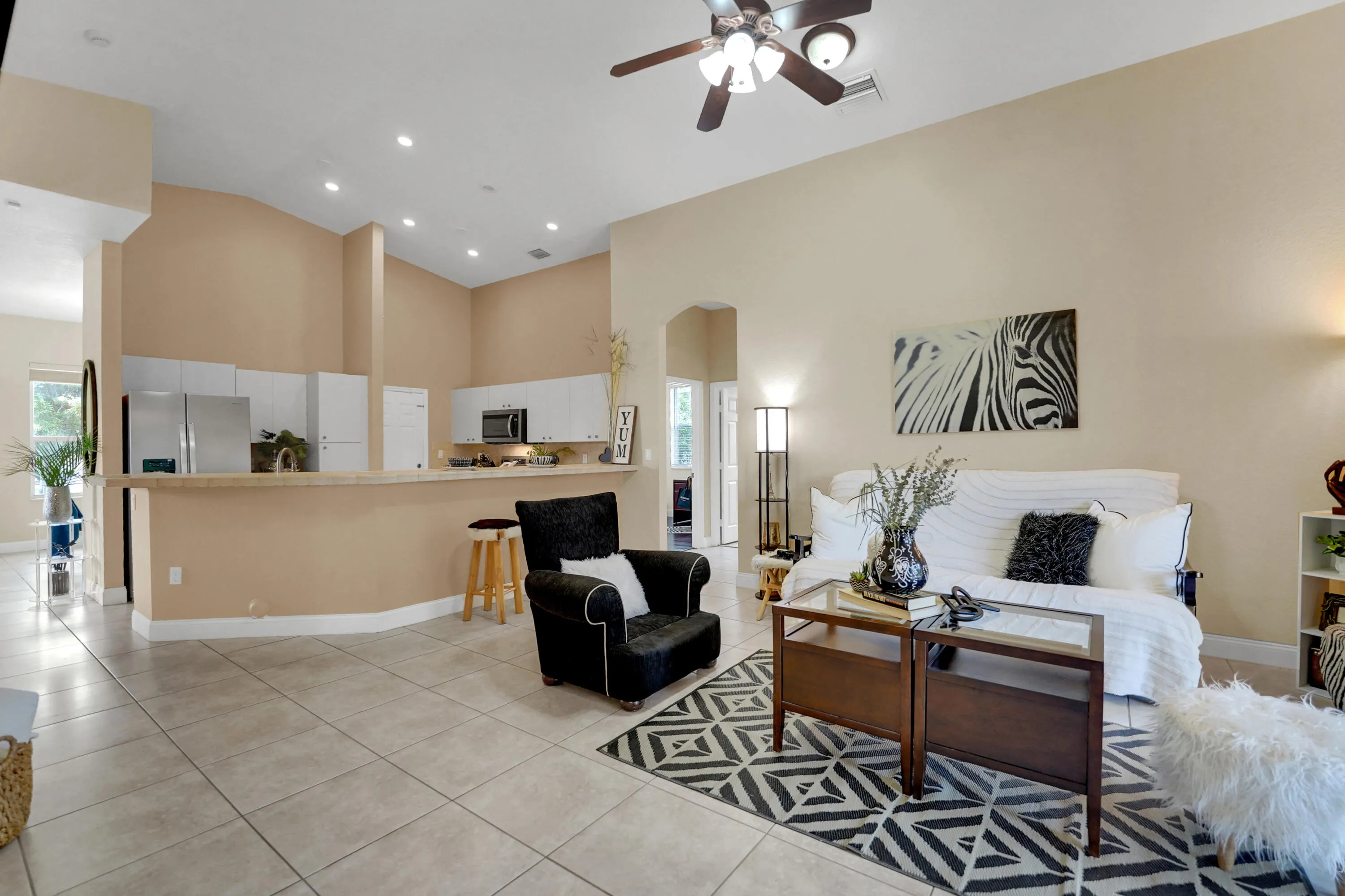 family room and kitchen are close enough