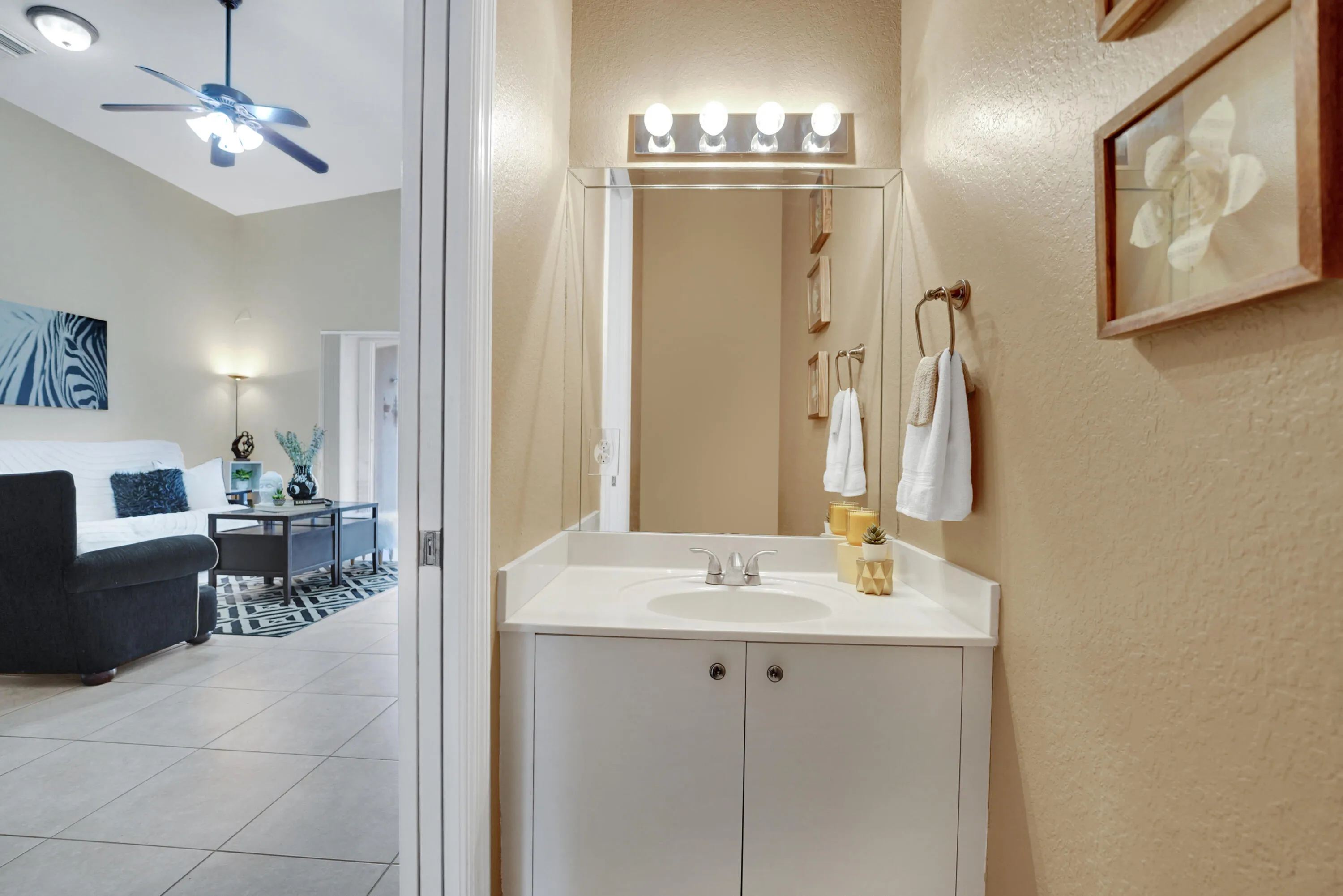 half bath for guests right off the family room