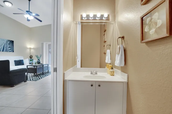 half bath for guests right off the family room