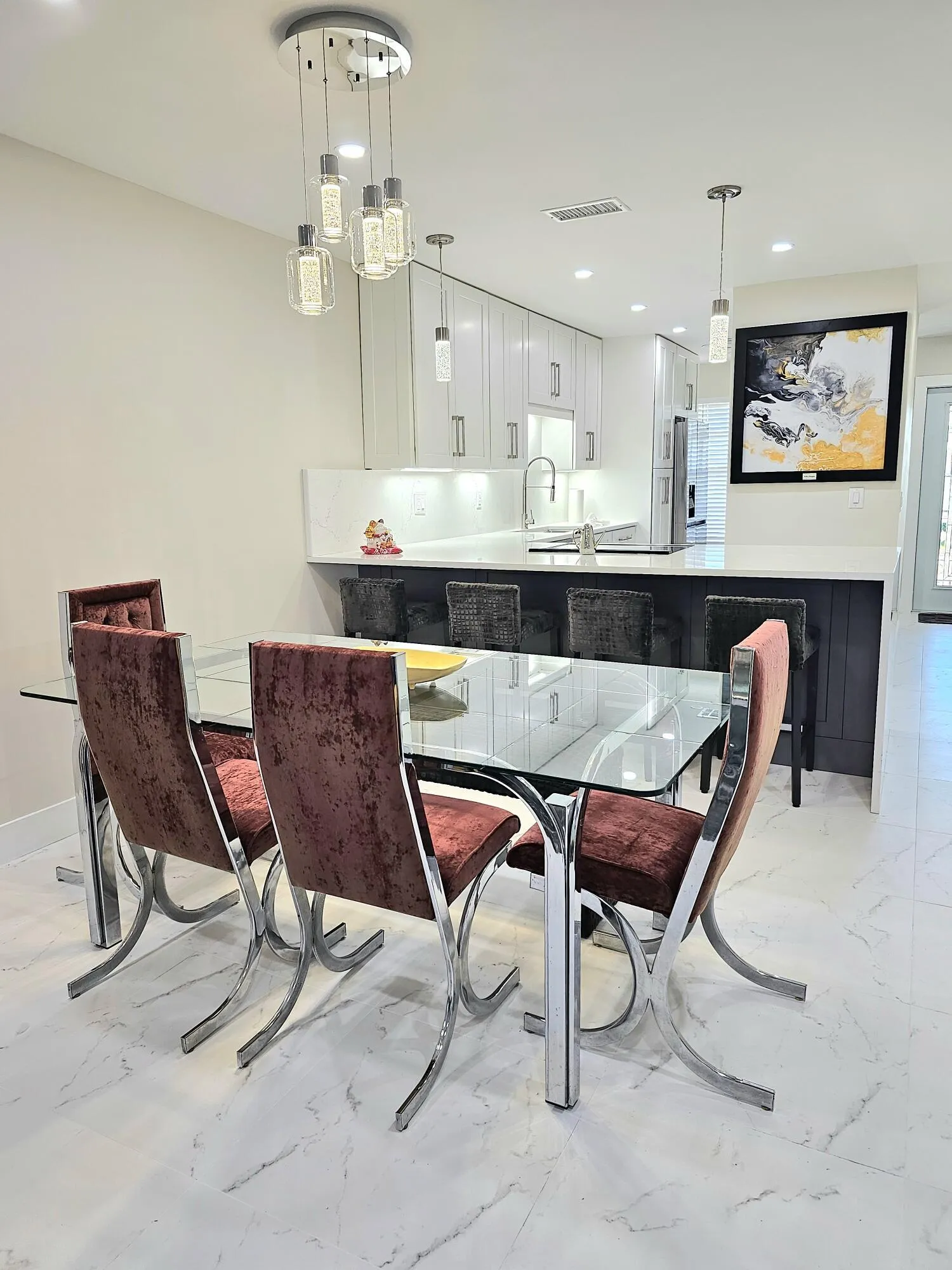 Dining Room with Designer Lighting