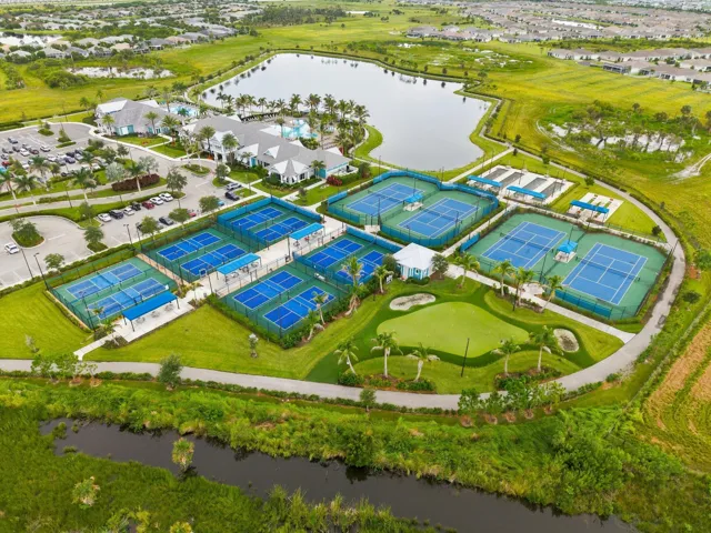 10 pickle ball courts, 4 tennis courts, 4 bocce ball courts