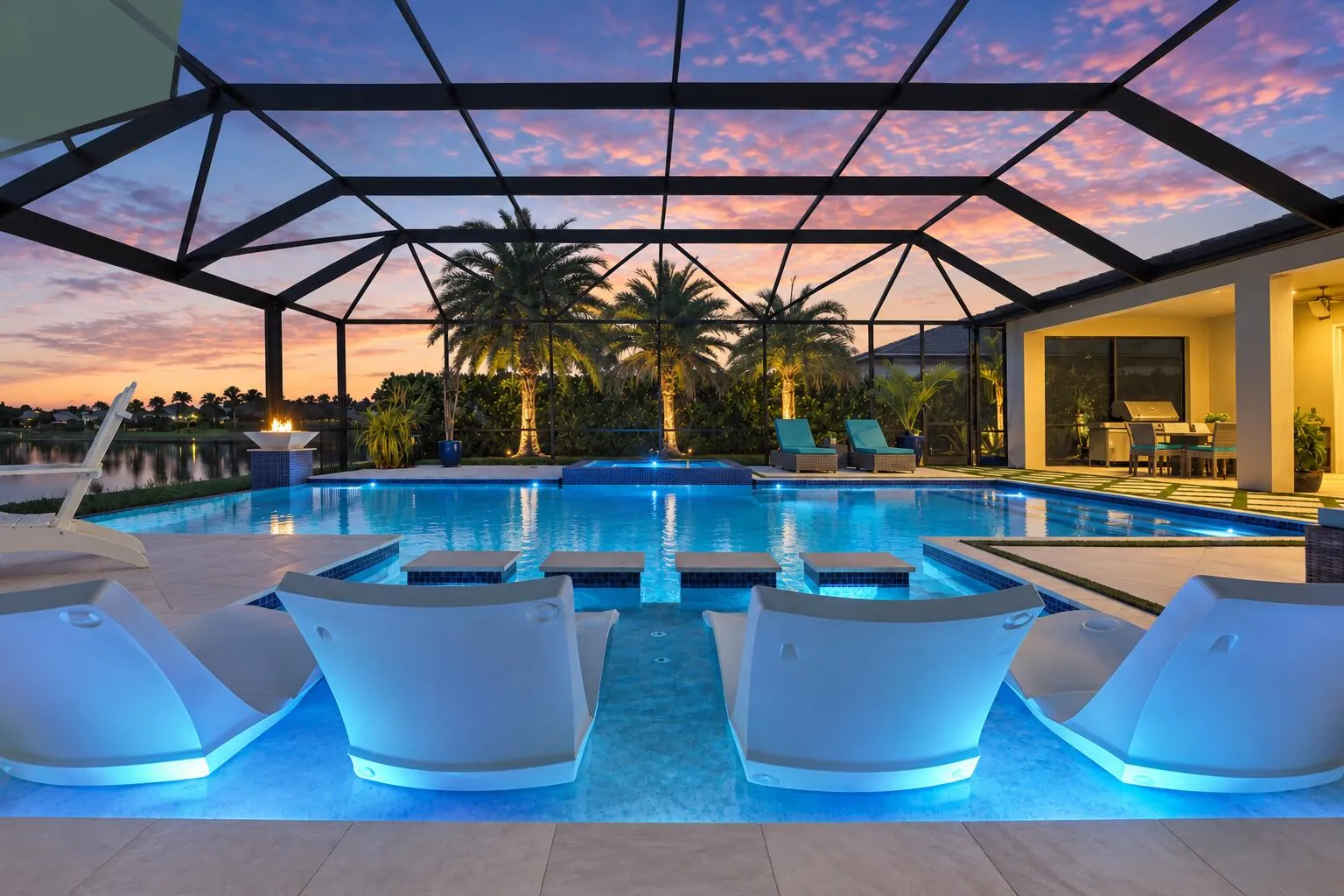 Twilight Pool with 4 Swim Up Stools
