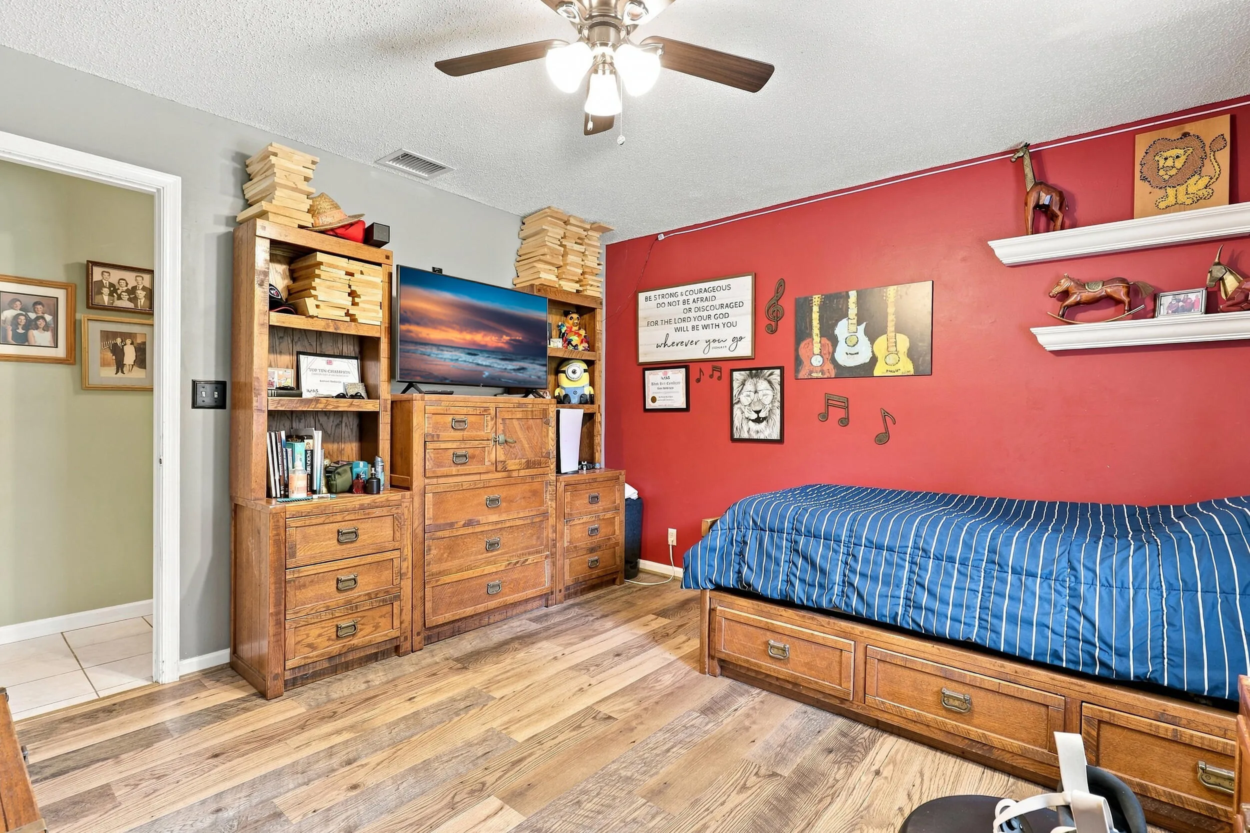 Additional bedroom view highlighting the room’s flexible layout and storage.