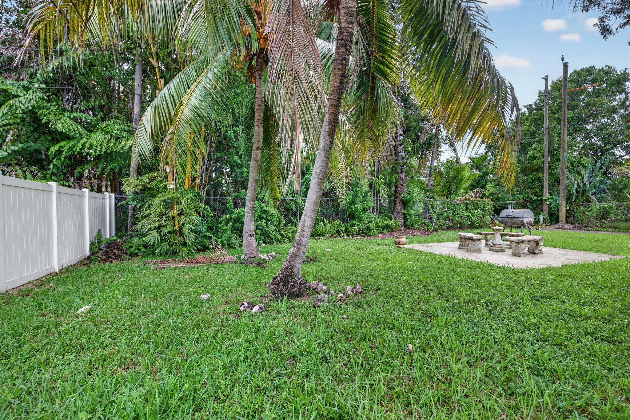 Deep Fenced Backyard with Tropical Landscaping and Full Privacy Fencing