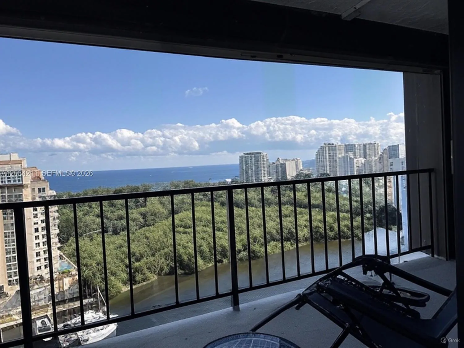 Looking East on balcony with shutter removed virtually.