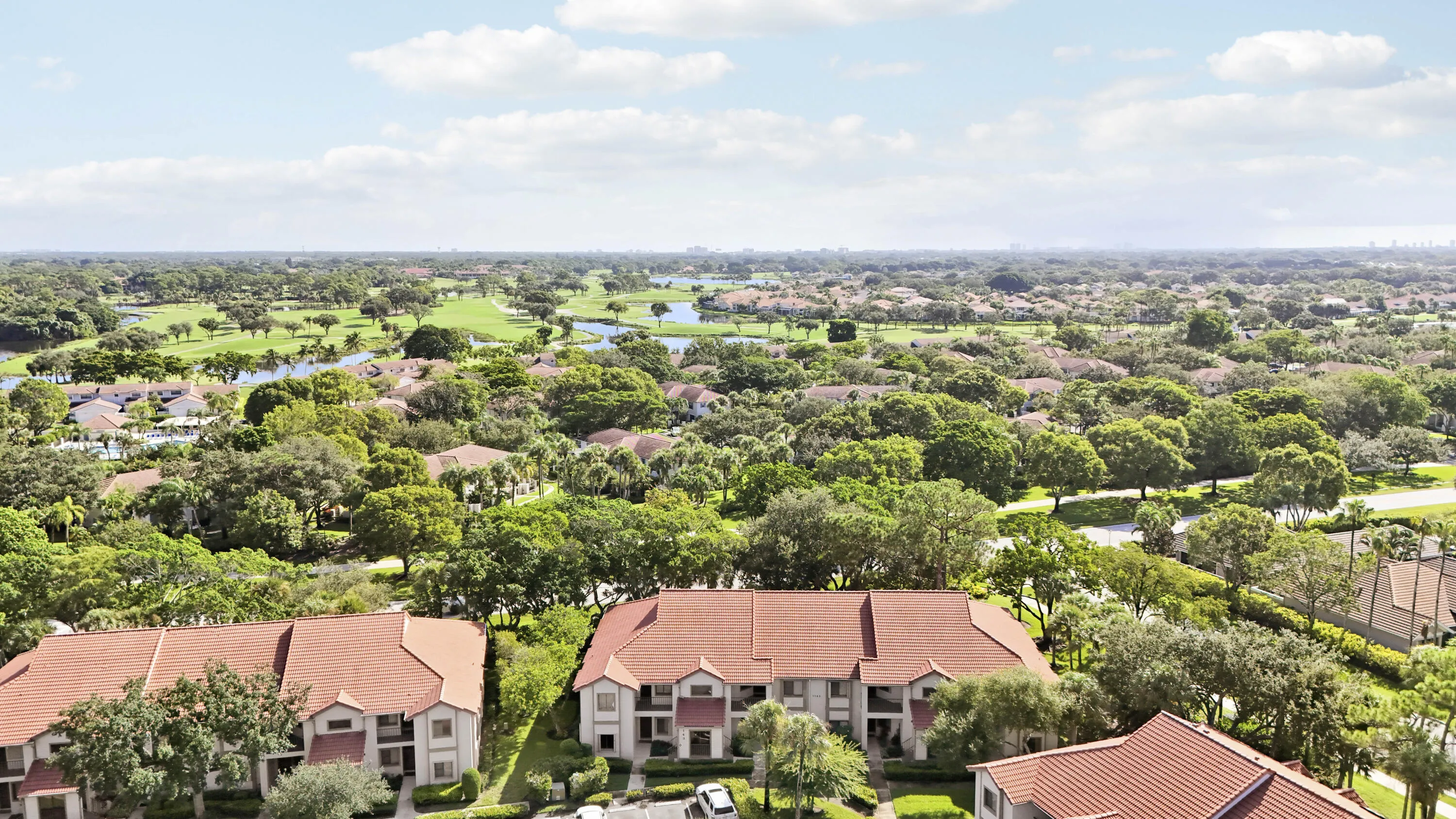 Expansive golf course with water features