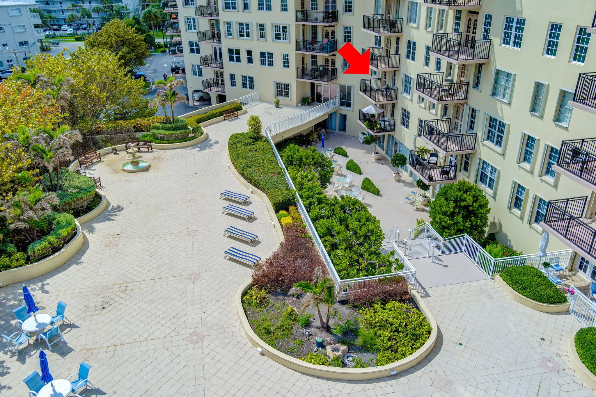 Balcony overlooking gardens