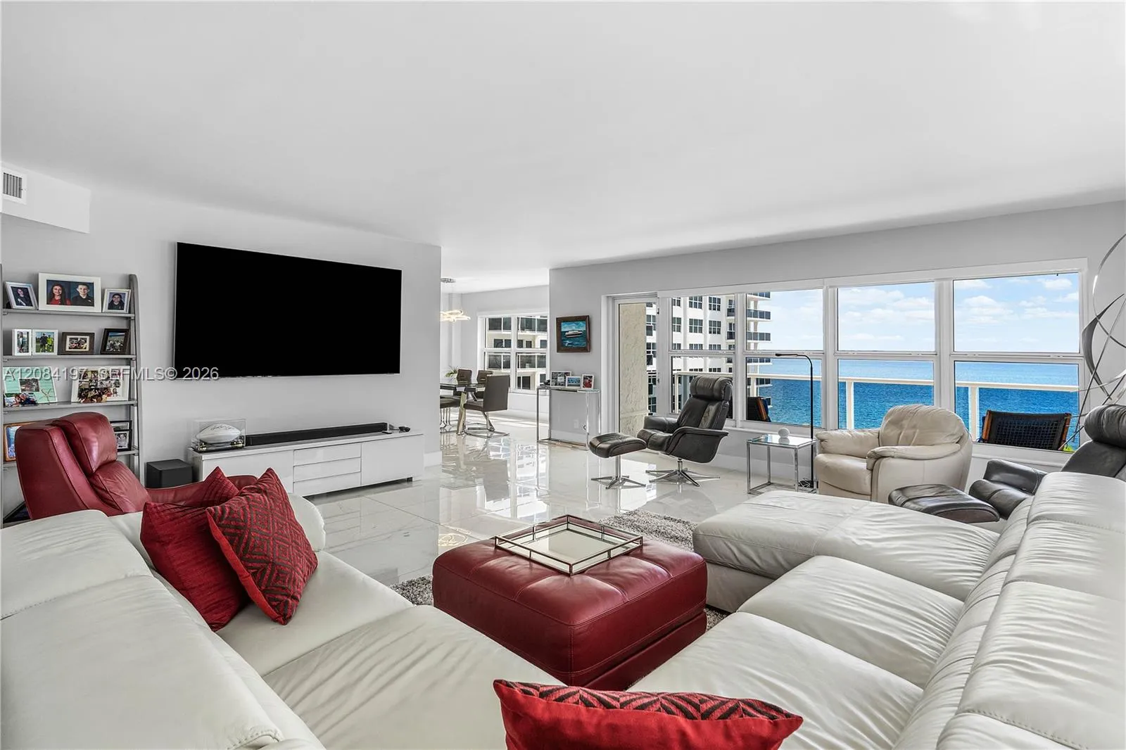 Very Large Living Room with Electric Solar Shades
