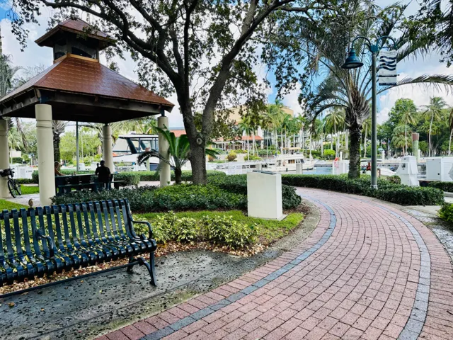 Park and pavillion located directly in front of the Esplanade building on the Riverfront.