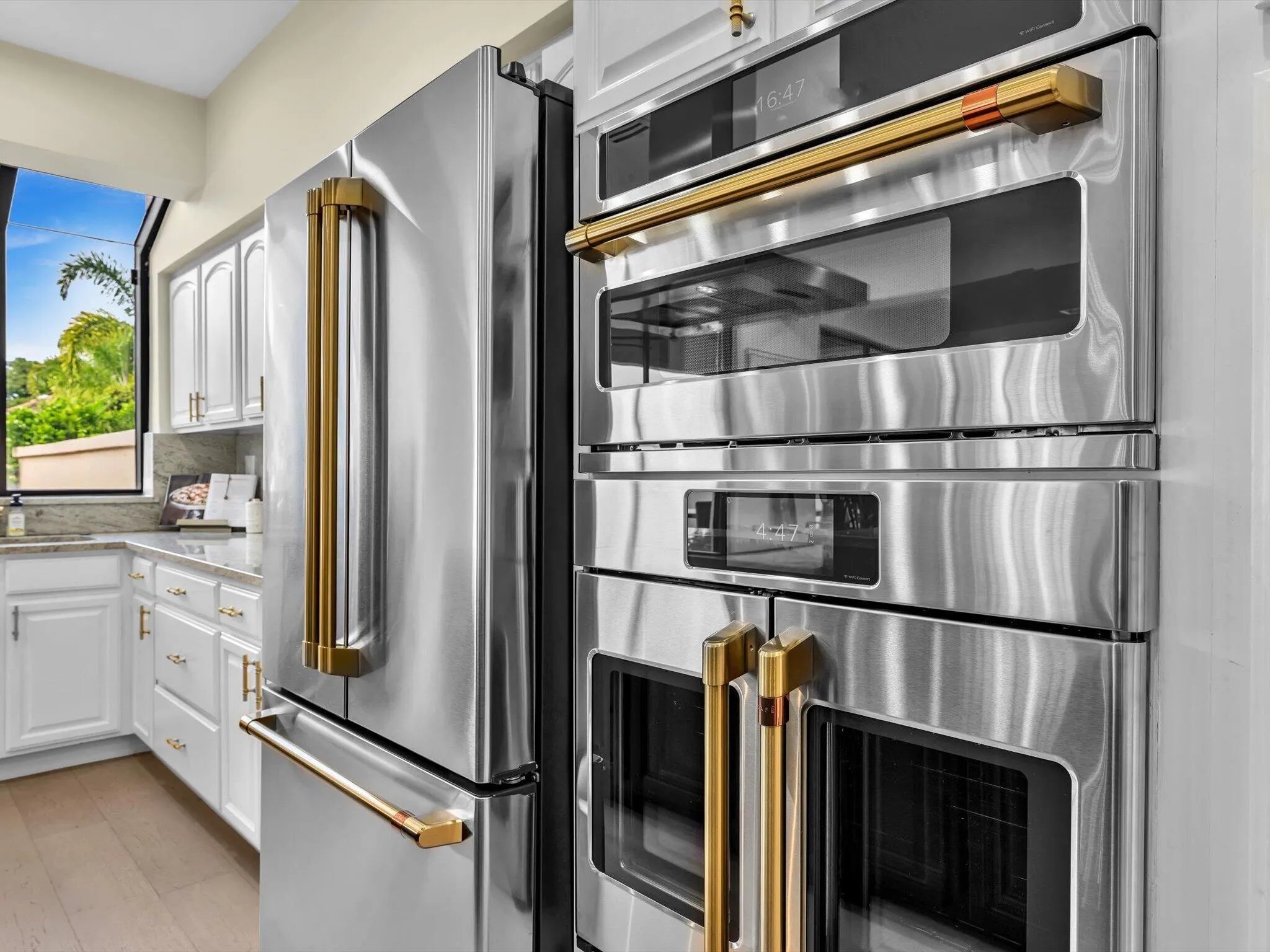 French Double Door Oven, Microwave, and Refrigerator