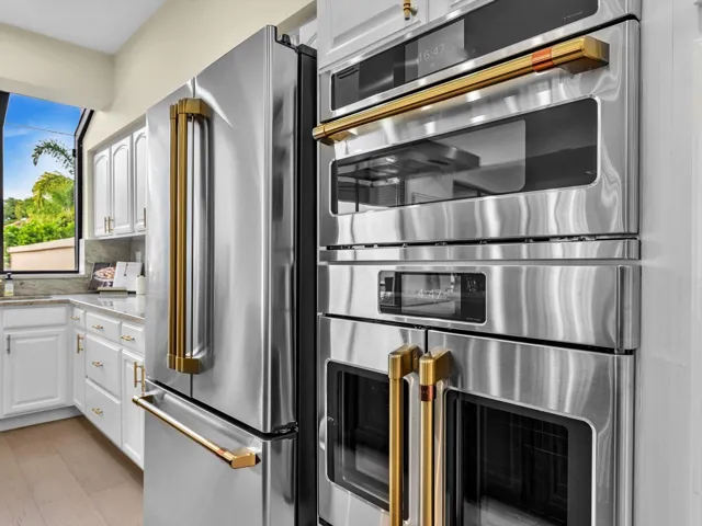 French Double Door Oven, Microwave, and Refrigerator