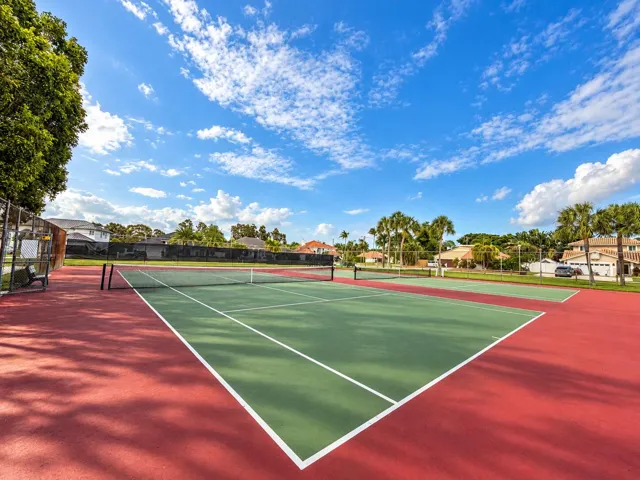 Sunny Suburban Tennis Courts with Palm T
