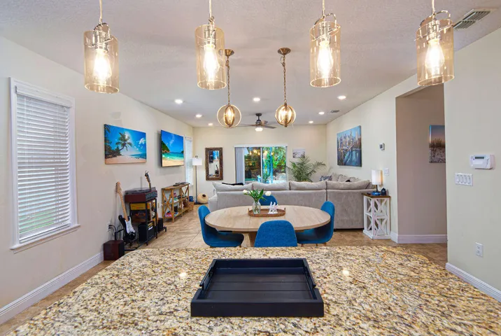 Expansive granite countertop with a polished finish
