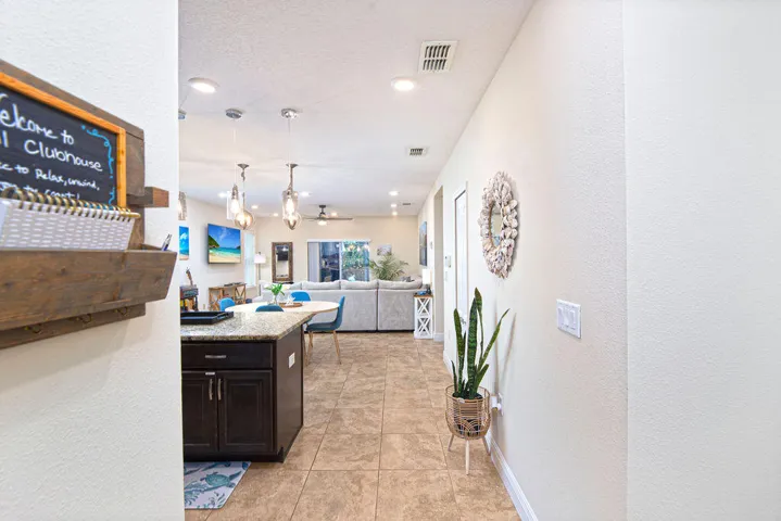 Kitchen island with granite-style countertop