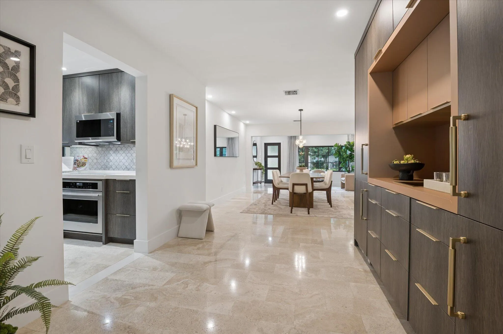 Kitchen Entrance and Custom Built In Bar