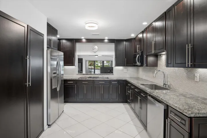 Kitchen with a water view