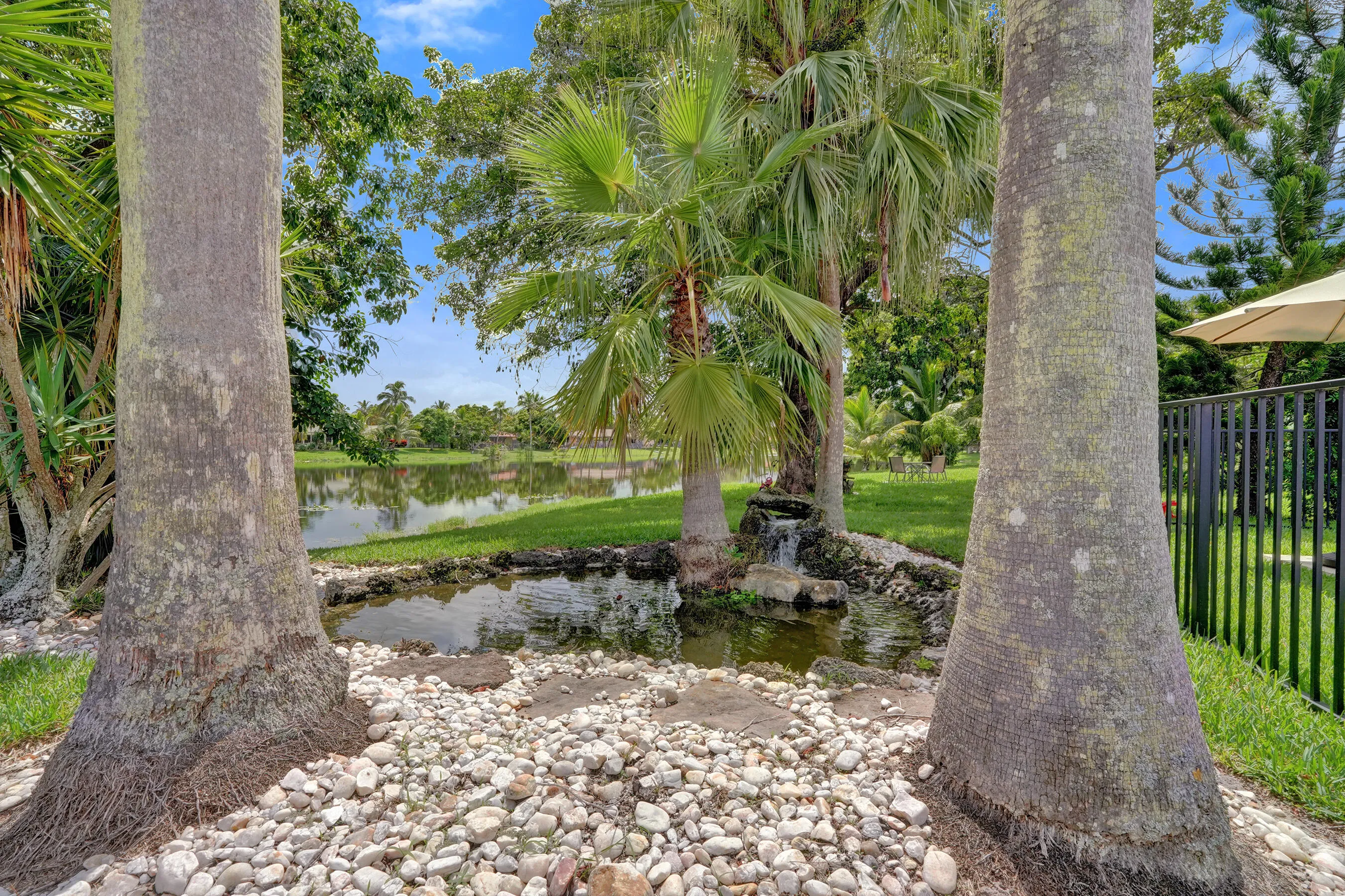 pond with working waterfall
