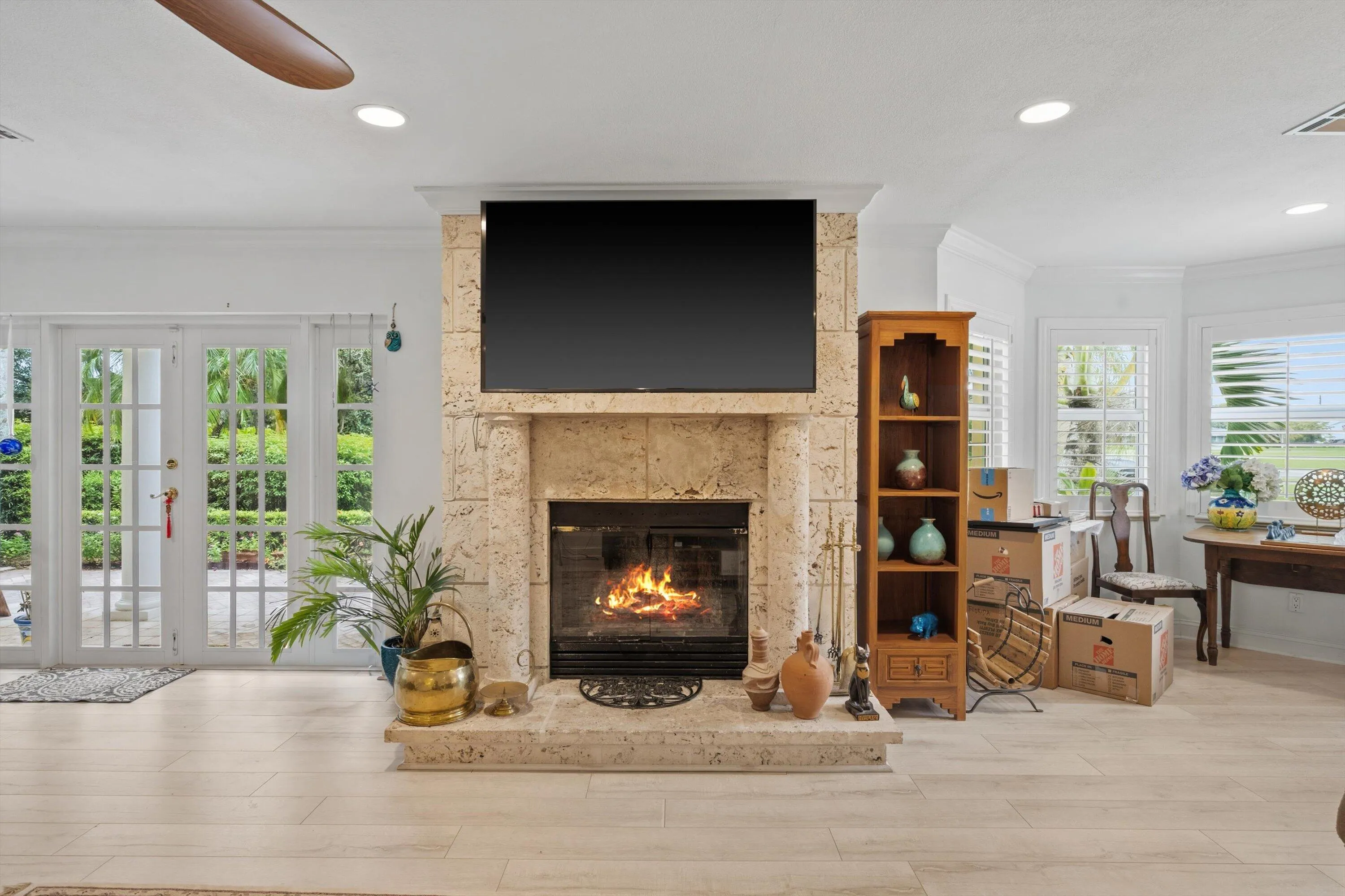 Stone Wood Burning Fireplace