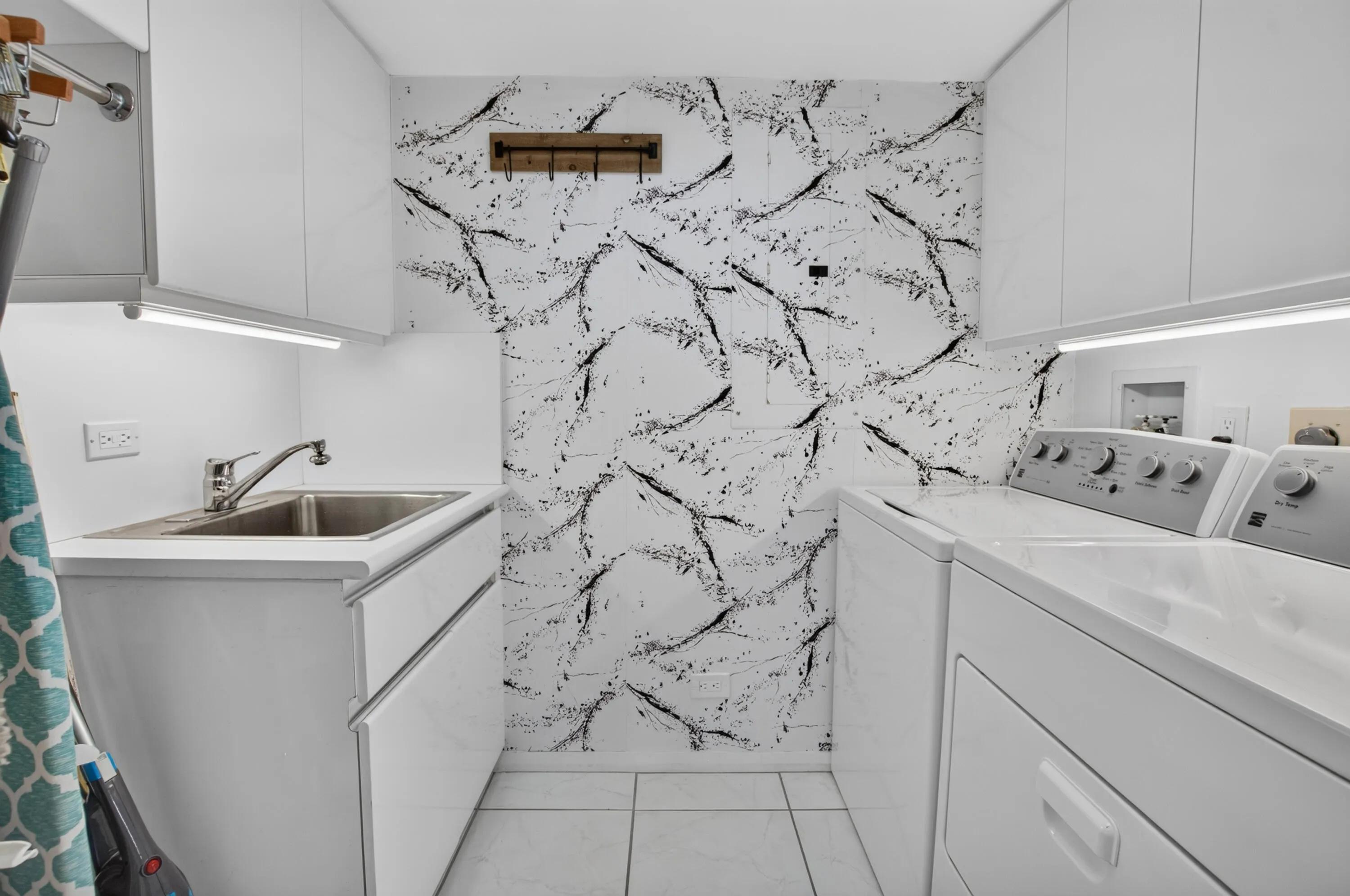 White cabinetry with under-cabinet lighting